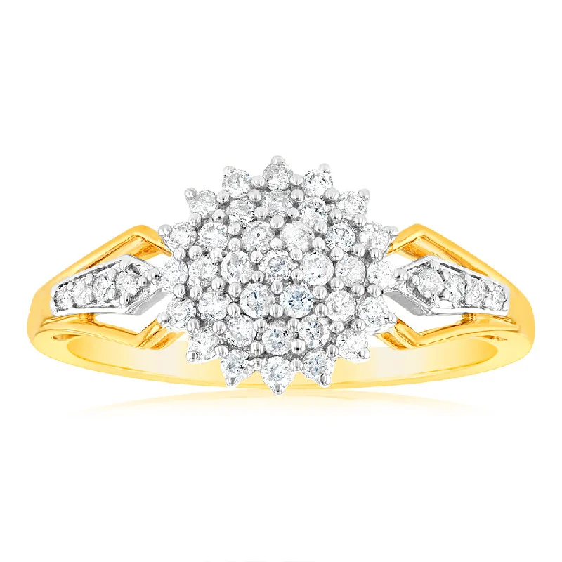 Celebrate With Sparkle – Jewelry Sale Now Live 1/2 Carat Diamond Cluster Ring in 9ct Yellow Gold