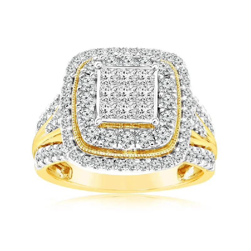 Jewelry Deals That Outshine The Rest 1.40 Carat Diamond Cushion Cluster Ring in 14ct Yellow Gold Jewelry Deals That Outshine The Rest 1.40 Carat Diamond Cushion Cluster Ring in 14ct Yellow Gold