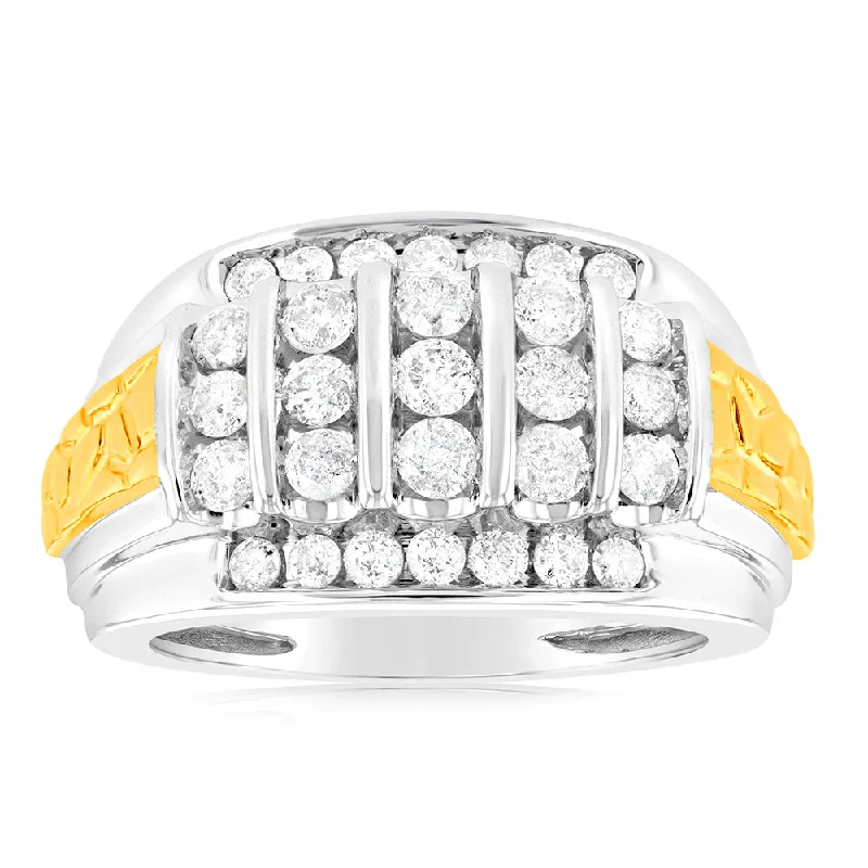 Delicate Crystal Jewelry For Sophisticated Charm 1.5 Carat Diamond Gents Ring in 10ct Yellow & White Gold
