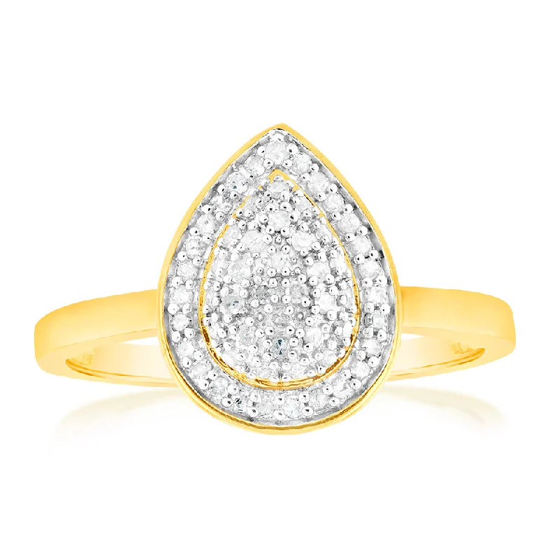 Affordable Gold-Plated Jewelry For Modern Fashion 1/5Carat Pear Shaped Diamond Ring in 9ct Yellow Gold