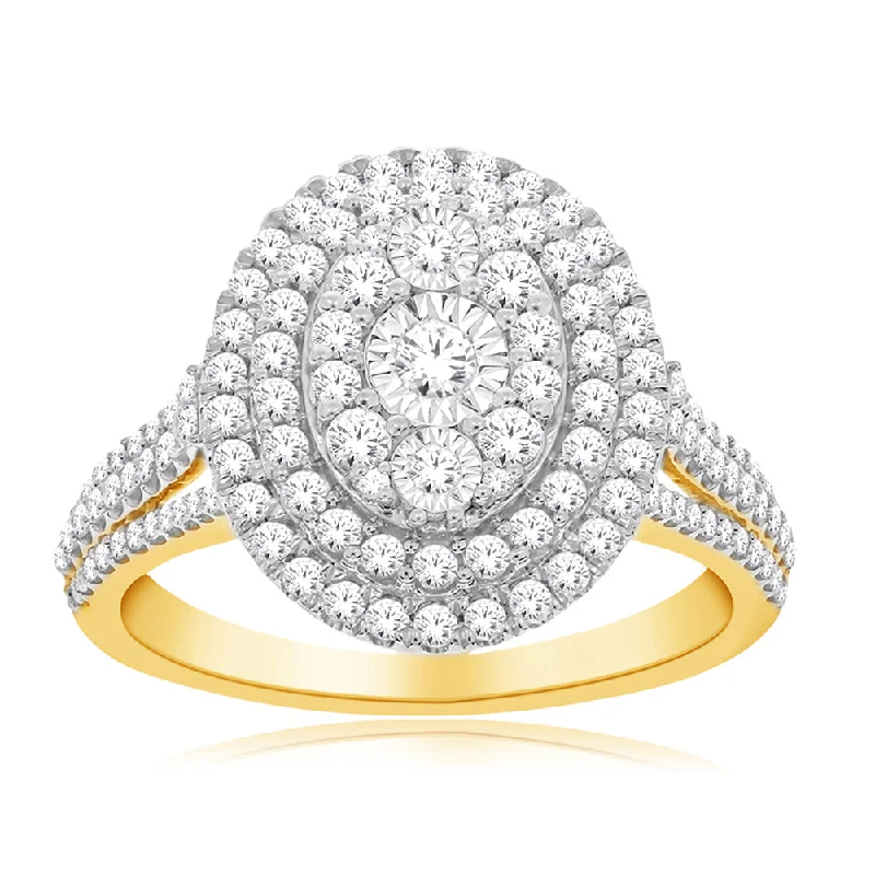 Exclusive Jewelry Offers – Sparkle For Less 10ct Yellow Gold 1 Carat Diamond Oval Cluster Ring