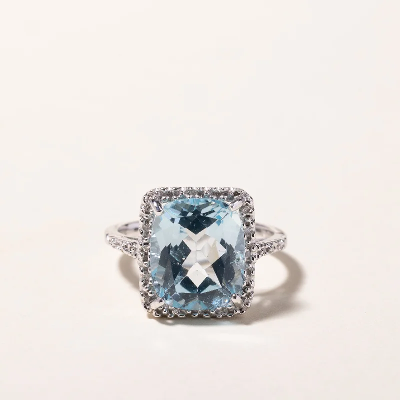 Limited-Time Jewelry Sale – Elegant Styles At Less 10k White Gold Blue Topaz and Diamond Ring | 7.14ct, 0.14ctw | SZ 7