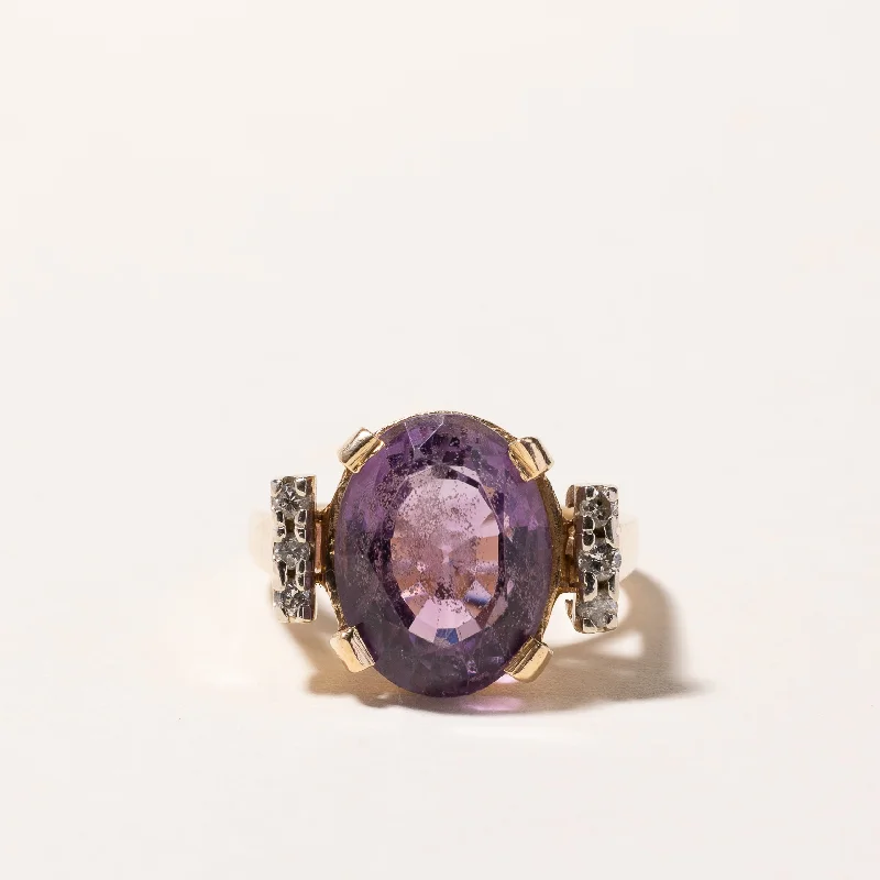 Jewelry Clearance – Final Chance To Save Big 14k Yellow Gold Amethyst and Diamond Ring | 6.11ct, 0.16ctw | SZ 6.25