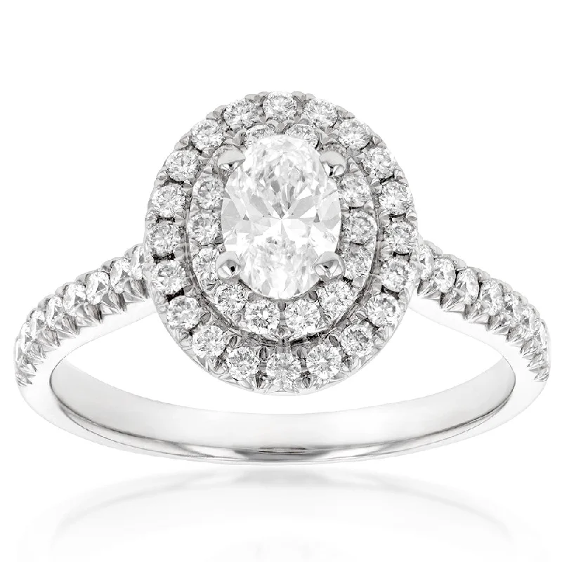 Trending Jewelry Styles Now At Limited-Time Discounts 18ct White Gold 1 Carat Diamond Solitaire Ring with 0.45 Carat Oval Centre