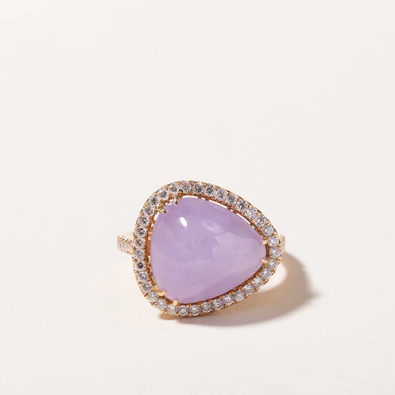 Elegant Jewelry, Exclusive Prices – Shop Now 18k Rose Gold Lavender Jade and Diamond Ring | 13.90x12.20x8.00mm, 0.50ctw | SZ 6