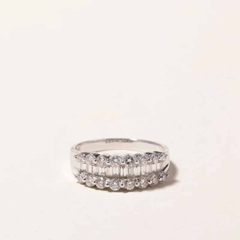 Affordable Gold-Plated Jewelry For Modern Fashion 18k White Gold 3 Row Diamond Ring | 1.00ctw | SZ 7