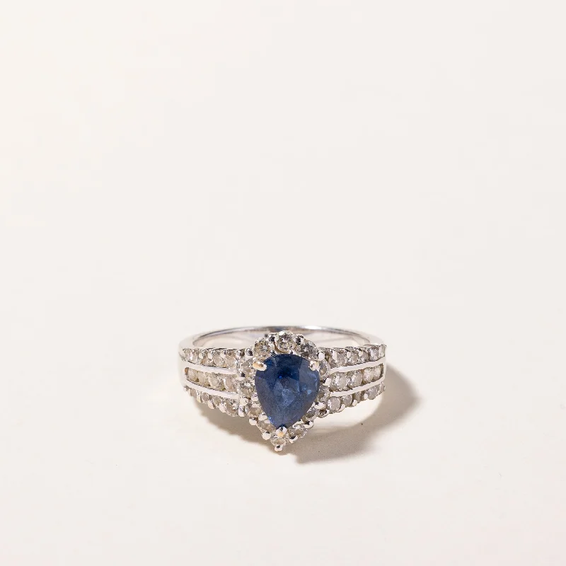 Eco-Friendly Sustainable Jewelry For Conscious Buyers 18k White Gold Blue Sapphire and Diamond Ring | 1.28ct, 0.90ctw | SZ 6.25