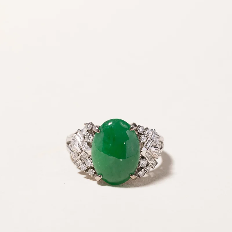 Make Every Moment Shine – Jewelry Discounts Available 18k White Gold Jade and Diamond Ring | 13.50x10.10x3.20mm, 0.50ctw | SZ 7.25