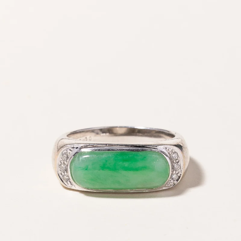 Limited-Stock Jewelry Sale – Once It's Gone, It's Gone 18k White Gold Jade & Diamond Ring | 17.50x7.00x2.30mm, 0.09ctw | SZ 9