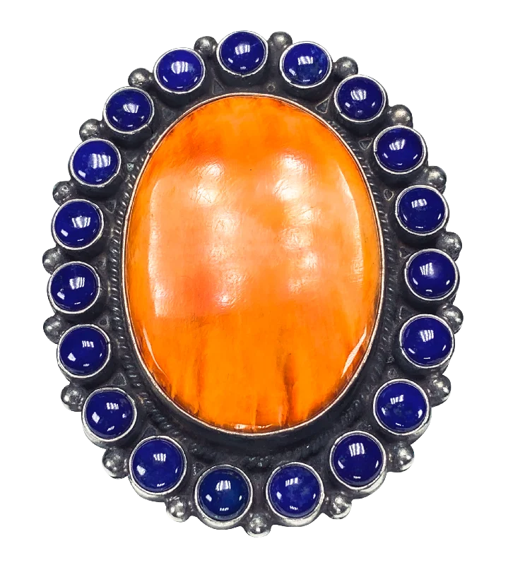 Luxury Jewelry Now At Special Promotional Rates Orange Spiny Oyster Shell & Lapis Ring | Artisan Handmade