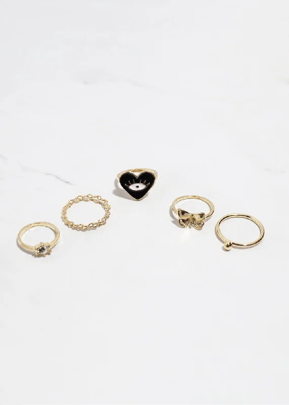 Limited-Time Jewelry Sale – Elegant Styles At Less 5-Piece Heart + Evil Eye Ring Set