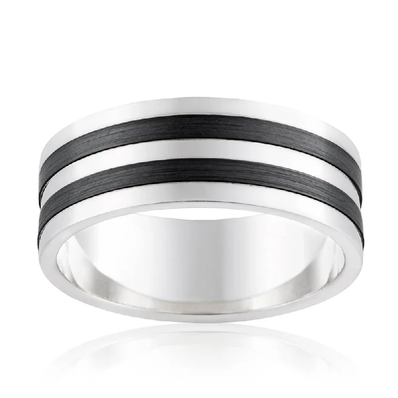 Bestselling Jewelry At Special Promotional Rates 9ct White Gold and Zirconium 8mm Gents Ring All Sizes