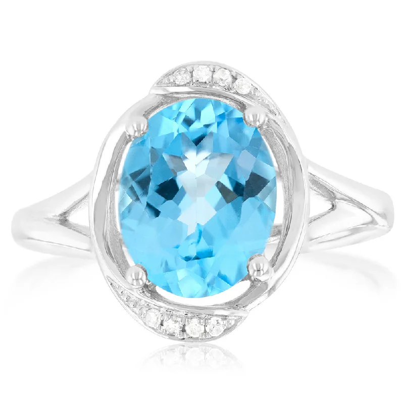 Last Chance To Shop High-End Jewelry At Markdown Prices 9ct White Gold Natural Blue Topaz And Diamond Ring