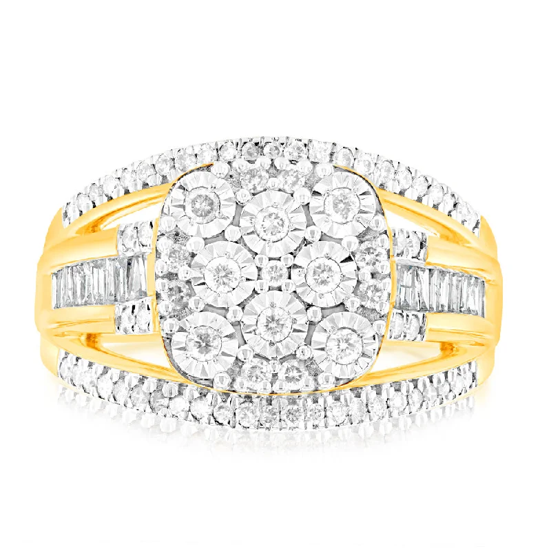 Shop Dazzling Jewelry At The Best Prices 9ct Yellow Gold 1/2 Carat Diamond Big Look Dress Ring