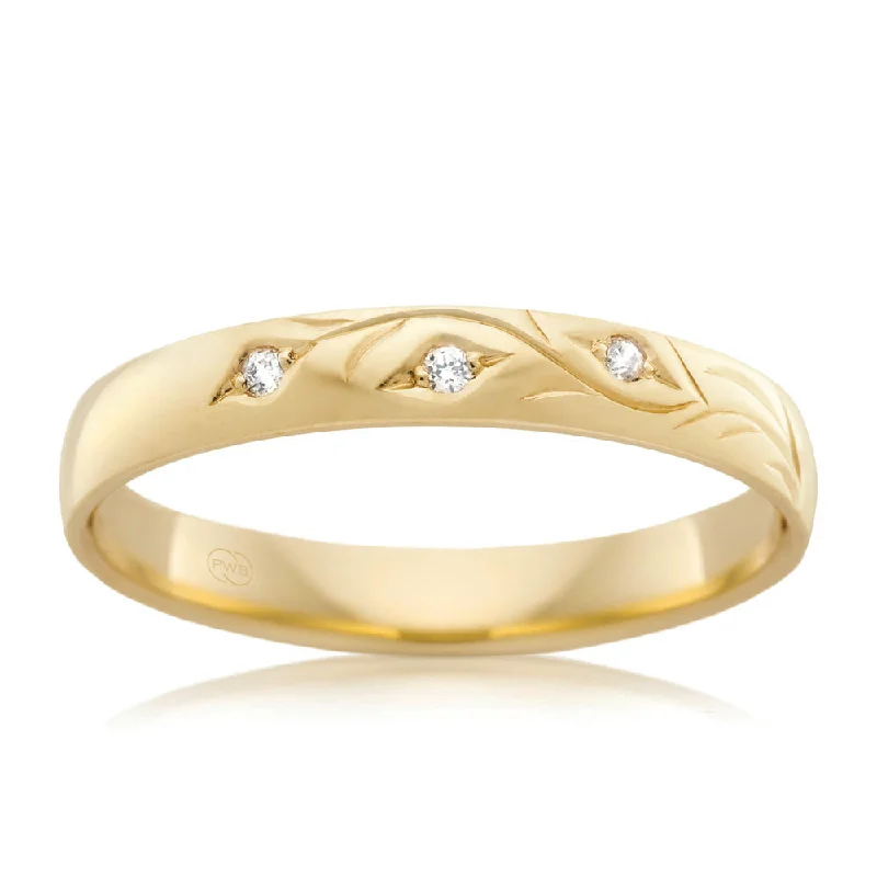 Affordable Elegance – Special Jewelry Sale Now Live 9ct Yellow Gold 3mm High Half Round Diamond Ring with 3 Diamonds. Size O