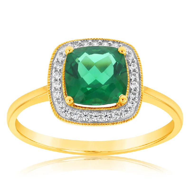 Seasonal Jewelry Deals – Elevate Your Style 9ct Yellow Gold Cubic Zirconia And Glass Filled Emerald Ring