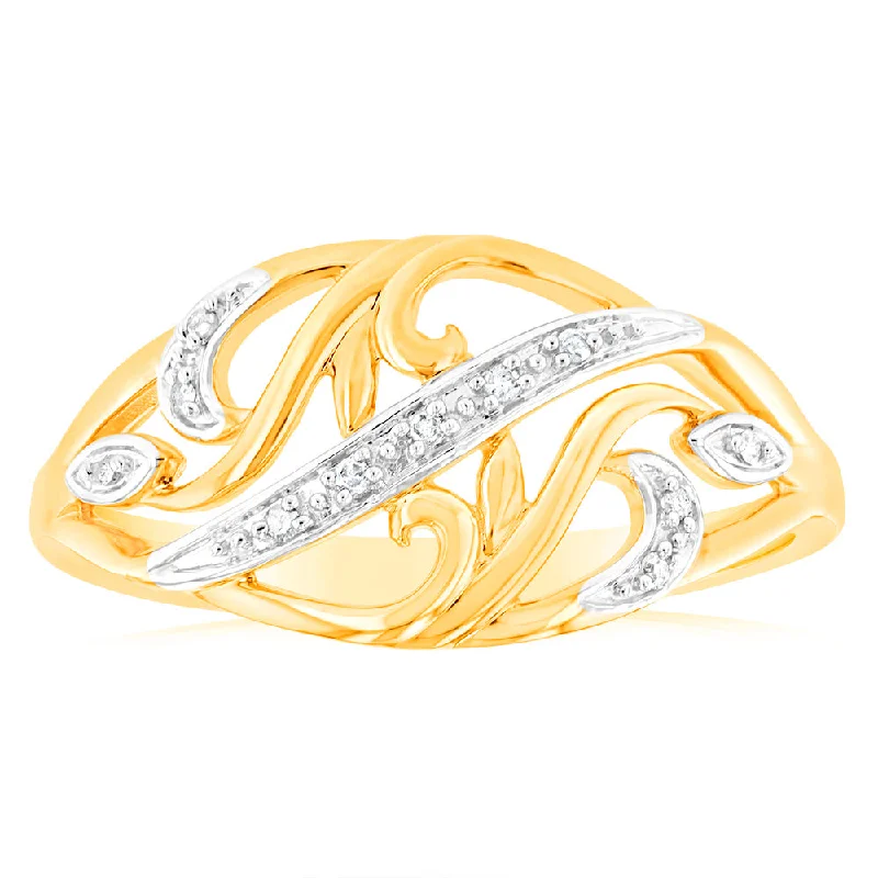 Shop Elegant Jewelry At Unbeatable Prices 9ct Yellow Gold Diamond Ring with 11 Brilliant Cut Diamonds