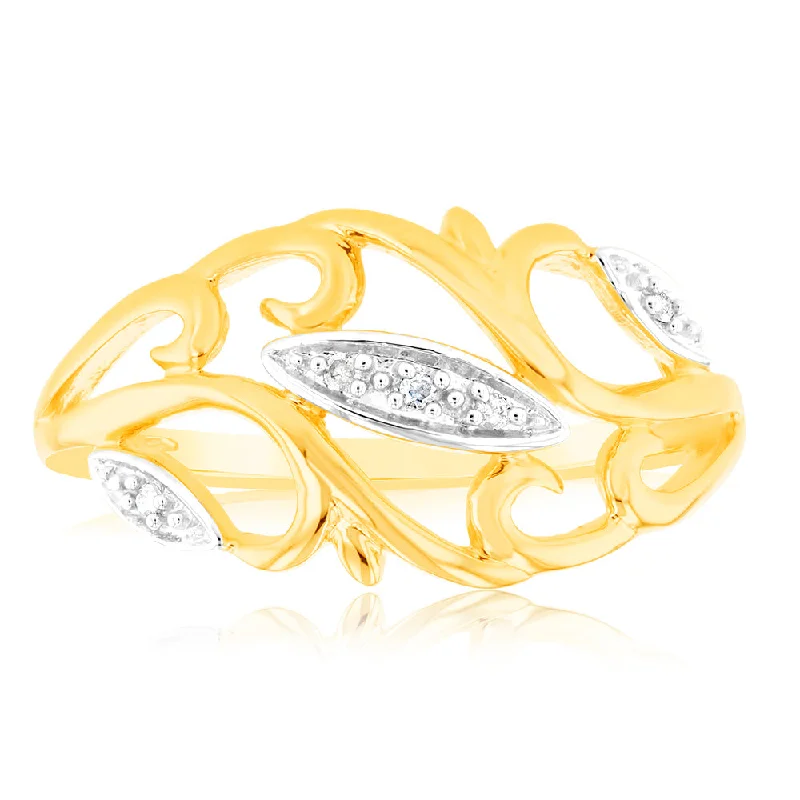 Shop Trending Jewelry With Exclusive Savings 9ct Yellow Gold Diamond Ring with 5 Brilliant Cut Diamonds