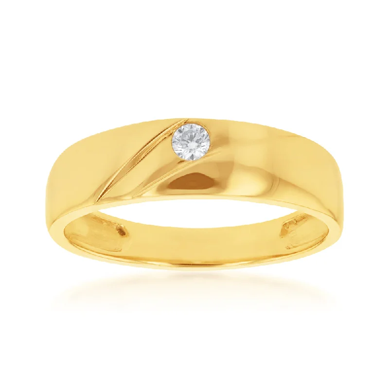 Fashion-Forward Jewelry At Incredible Prices 9ct Yellow Gold Round Cubic Zirconia Gents Ring