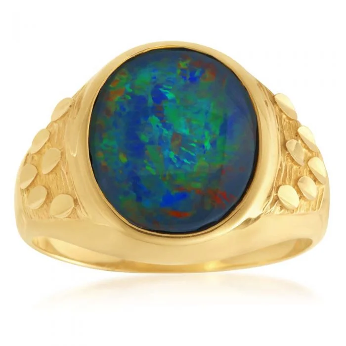 Personalized Jewelry Sale – Unique Pieces At Great Prices 9ct Yellow Gold Triplet Opal Gents Ring