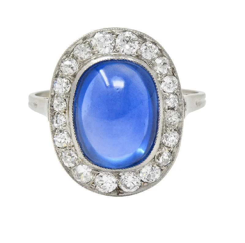 Holiday Jewelry Sale – Perfect Gifts At The Best Prices Art Deco 6.32 CTW No Heat Burma Sapphire Diamond Platinum Halo Ring AGL