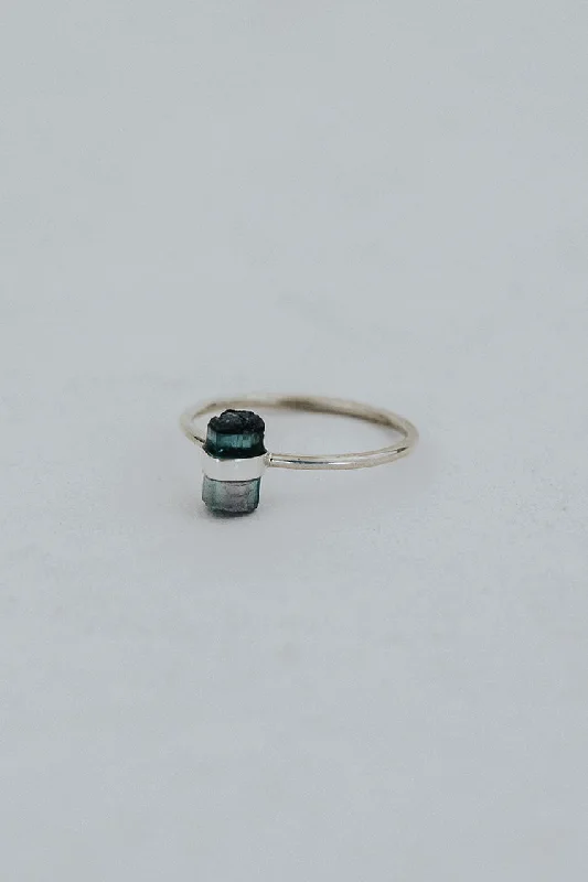 Exclusive Gemstone Jewelry Markdowns – Shop Now Banded Crystal Ring - Dark Teal Tourmaline- Sterling Silver