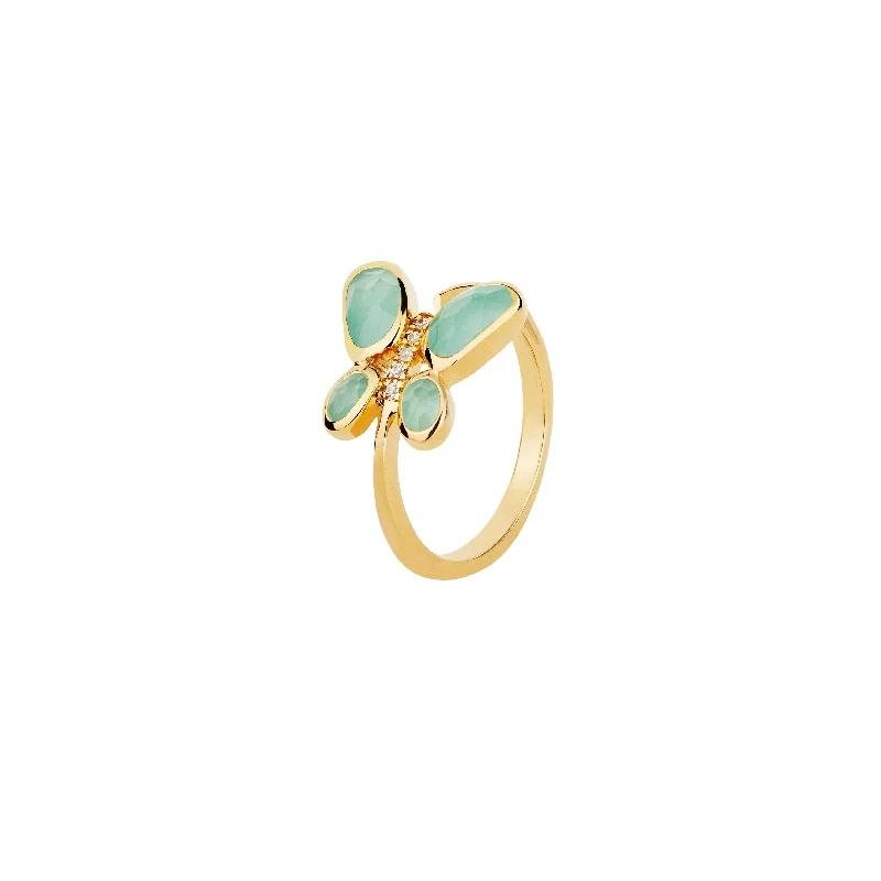 Trendy Minimalist Jewelry For Everyday Wear Gold Chrysoprase Polki Butterfly Ring