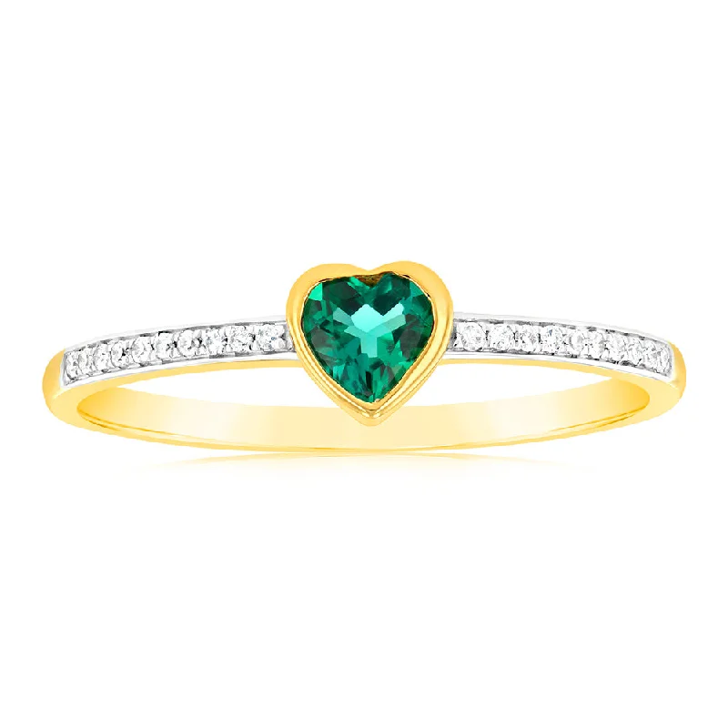 Unique Jewelry Designs Now At Discounted Rates Created Emerald & Heart Shaped Diamond Ring in 9ct Yellow Gold