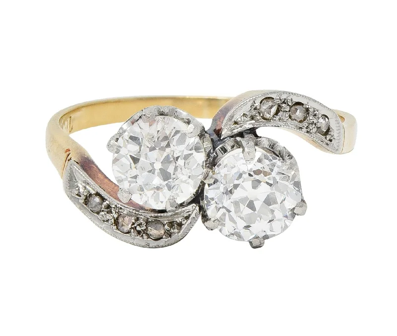 Flash Sale On Exquisite Jewelry – Don't Miss Out Edwardian 1.74 CTW Old Mine Cut Diamond Platinum 18 Karat Yellow Gold Ring