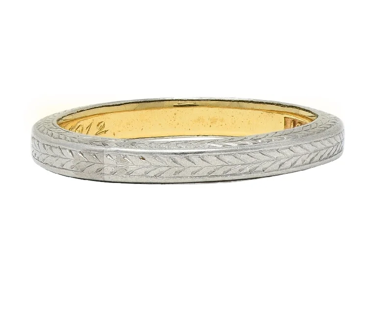 Timeless Elegance Now At Special Discounts Edwardian 1912 18 Karat Two-Tone Gold Wheat Antique Wedding Band Ring