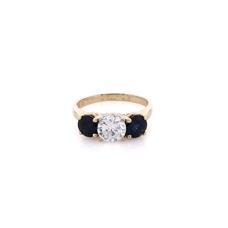 Classic And Modern Jewelry Styles On Sale Estate 14 Karat Two-Tone Diamond and Sapphire Engagement Ring