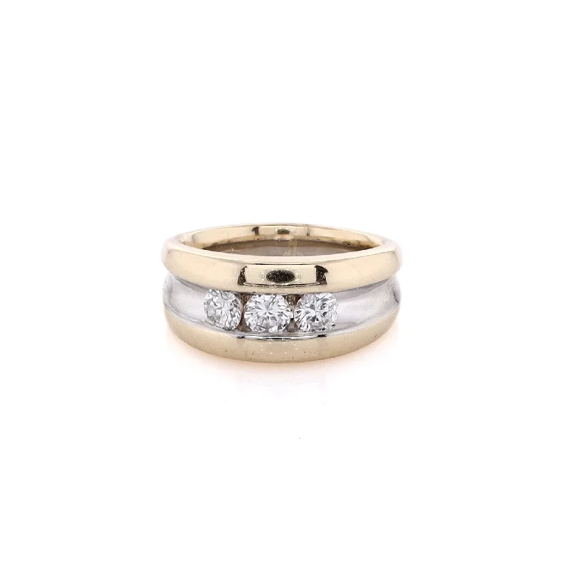 Fashion-Forward Geometric Jewelry For Contemporary Style Estate 14 Karat Two-Tone Diamond Gentleman's Wedding Band