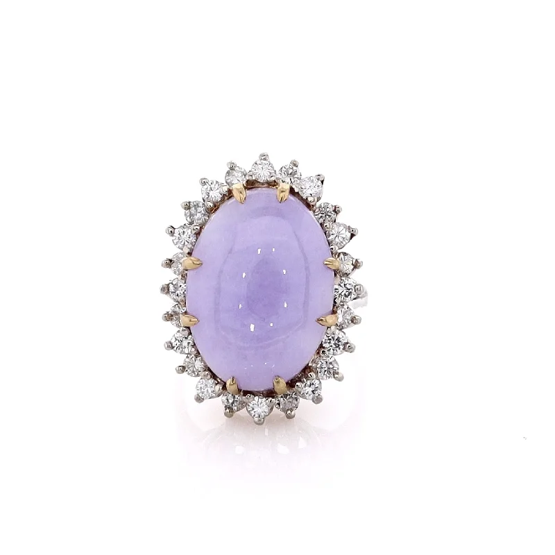 Fashion-Forward Jewelry At Incredible Prices Estate 14 Karat Two-Tone Purple Jadeite and Diamond Ring