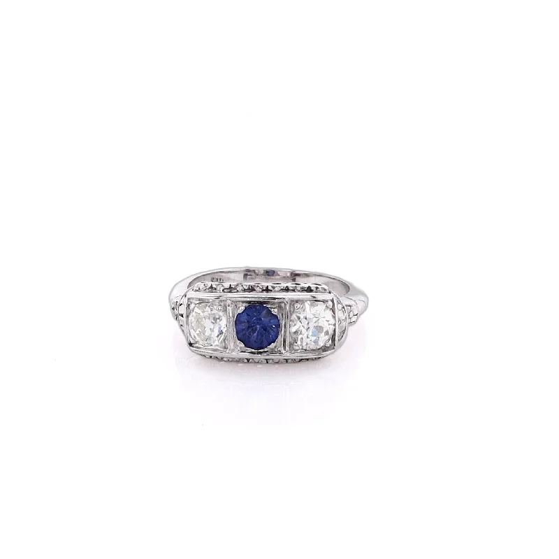 Seasonal Jewelry Clearance – Best Styles At The Lowest Prices Estate 14 Karat White Gold Filagree Sapphire and Diamond Ring