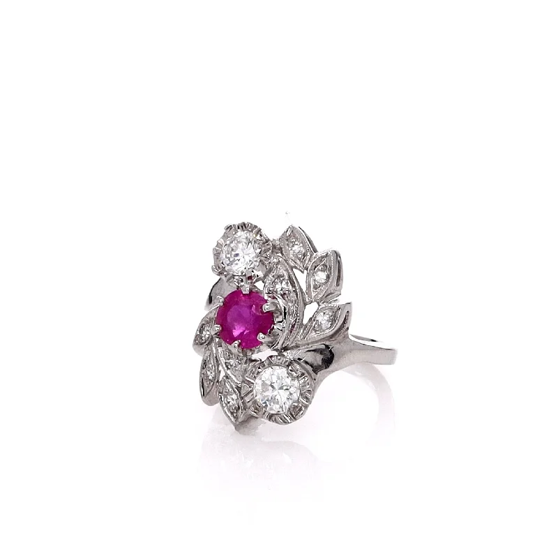 Flash Jewelry Sale – Get Stunning Pieces At Low Prices Estate 14 Karat White Gold Ruby & Diamond Cocktail Ring