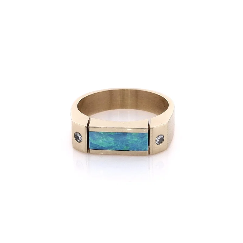 Personalized Engraved Jewelry For Meaningful Gifts Estate 14 Karat Yellow Gold Opal and Diamond Ring