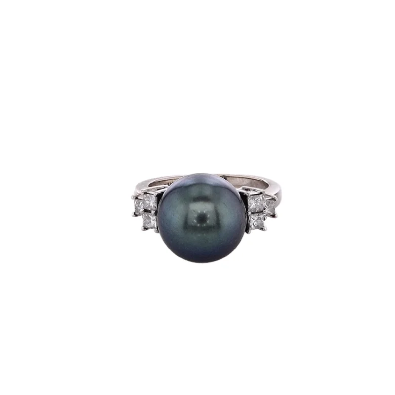Get The Best Deals On Timeless Jewelry Pieces Estate 14k White Gold Diamond and 10.7mm Black Tahitian Pearl Ring