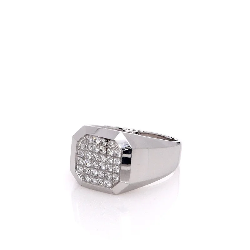 Timeless Elegance Now At Special Discounts Estate 14k White Gold Gent's Square Pave Top Ring Timeless Elegance Now At Special Discounts Estate 14k White Gold Gent's Square Pave Top Ring