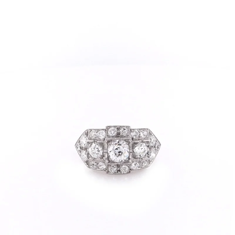 Fashion-Forward Jewelry At Incredible Prices Estate 14k White Gold Old European Chip Ring