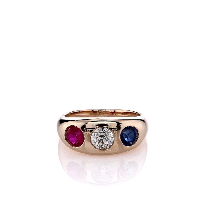 Get The Sparkle You Love At Prices You Adore Estate 14k Yellow Gold Gent's Diamond and Synthetic Ruby and Sapphire Design Ring