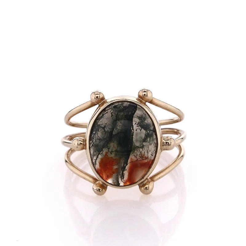 Elegant Necklaces And Bracelets At Limited-Time Offers Estate 14k Yellow Gold Oval Cabochon Moss Agate Split Shank Ring