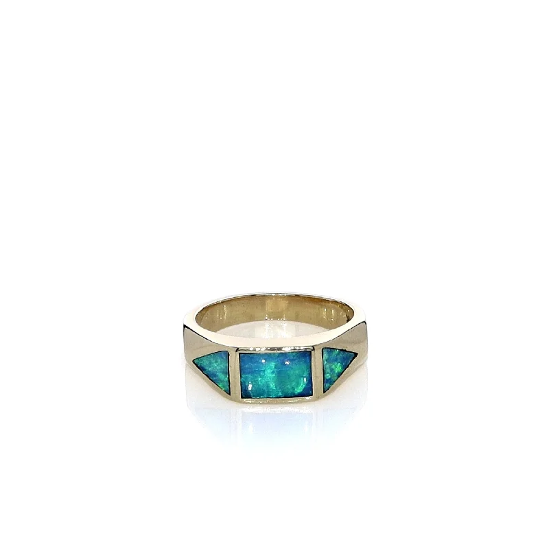 Glamorous Jewelry, Glamorous Deals – Shop Now Estate 14k Yellow Gold Rectangle and Triangle Opal Inlay Ring Glamorous Jewelry, Glamorous Deals – Shop Now Estate 14k Yellow Gold Rectangle and Triangle Opal Inlay Ring