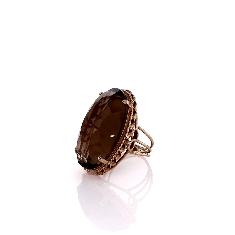 Shine In Style – Shop Jewelry Discounts Today Estate 14k Yellow Gold Rope Frame Design Faceted Cabochon Smokey Quartz Ring