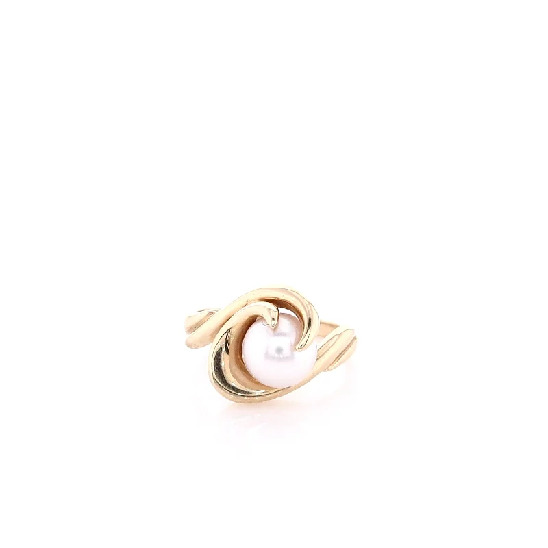 Limited Stock On Premium Jewelry At Low Prices Estate 14k Yellow Gold Swirl Design Pearl Ring