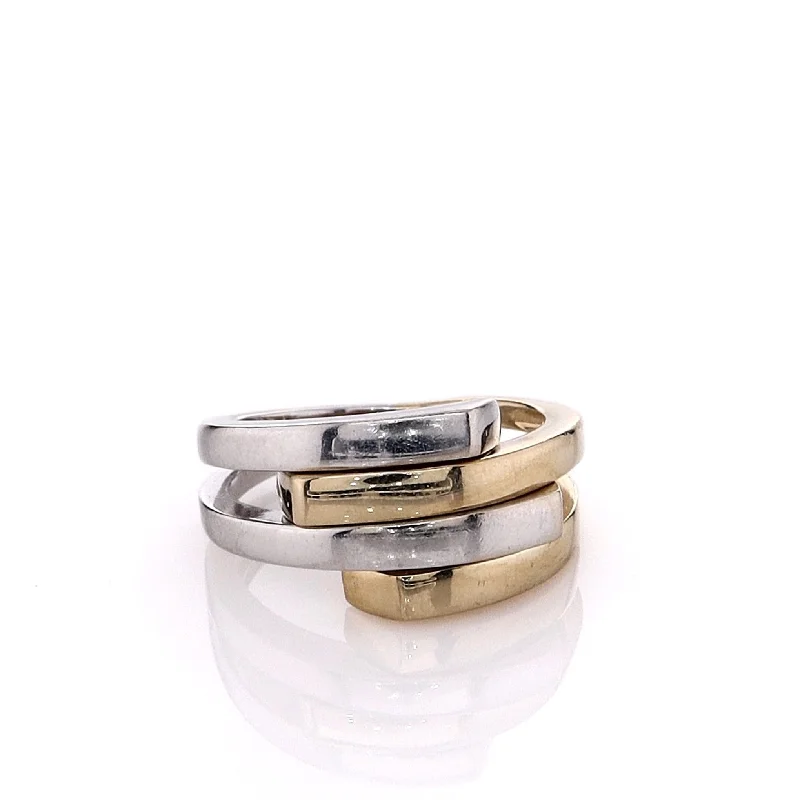 Bohemian-Inspired Jewelry For Free-Spirited Fashion Estate 14k Two-Tone Polished Bars Bypass Design Ring