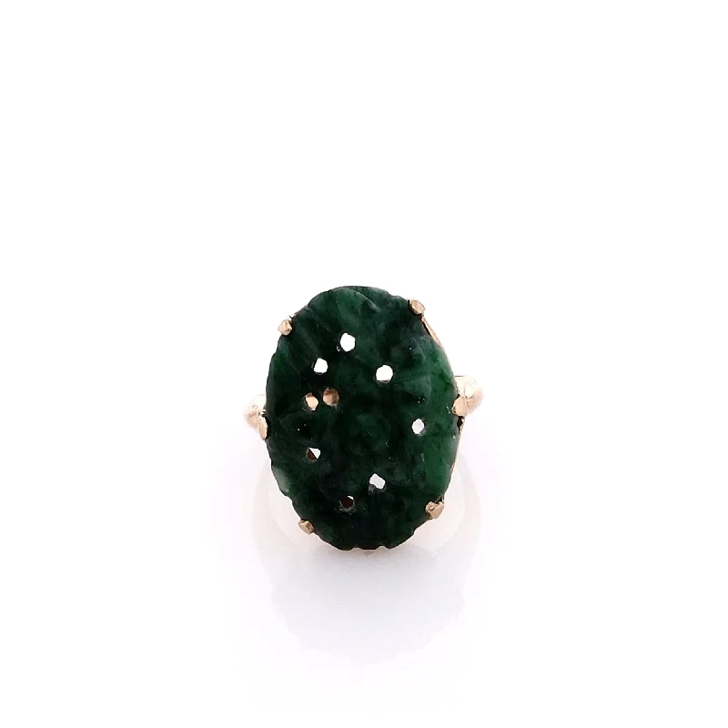 Limited-Stock Jewelry Sale – Shop Before It's Gone Estate 14k Yellow Gold Oval Carved Jadeite Ring