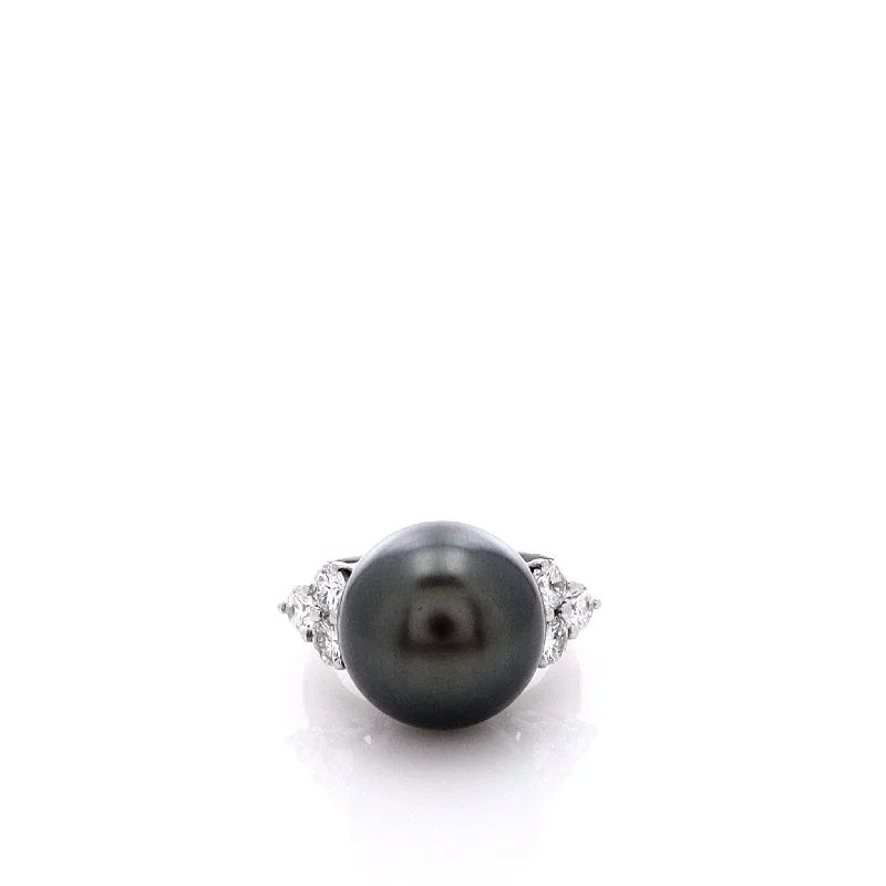 Huge Savings On Timeless Jewelry Collections Estate 18k White Gold Diamond 13mm Grey Tahitian Pearl Ring