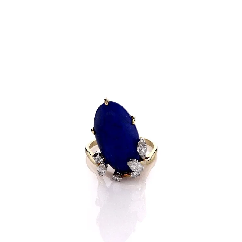 Must-Have Jewelry At Unbelievable Discounts Estate 18k Yellow Gold Oval Cabochon Lapis and Diamond Ring