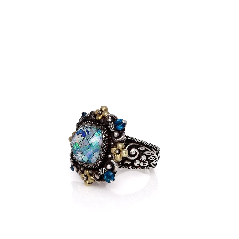 Luxury Jewelry Clearance – Shop Premium Styles Now Estate Bixby Two-Tone Triplet Stone Center and Blue Apatite Ring