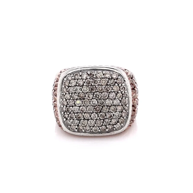 Don't Miss Our Biggest Jewelry Sale Of The Season Estate John Hardy Sterling Silver and Copper Gents Pave Diamond Square Top Ring